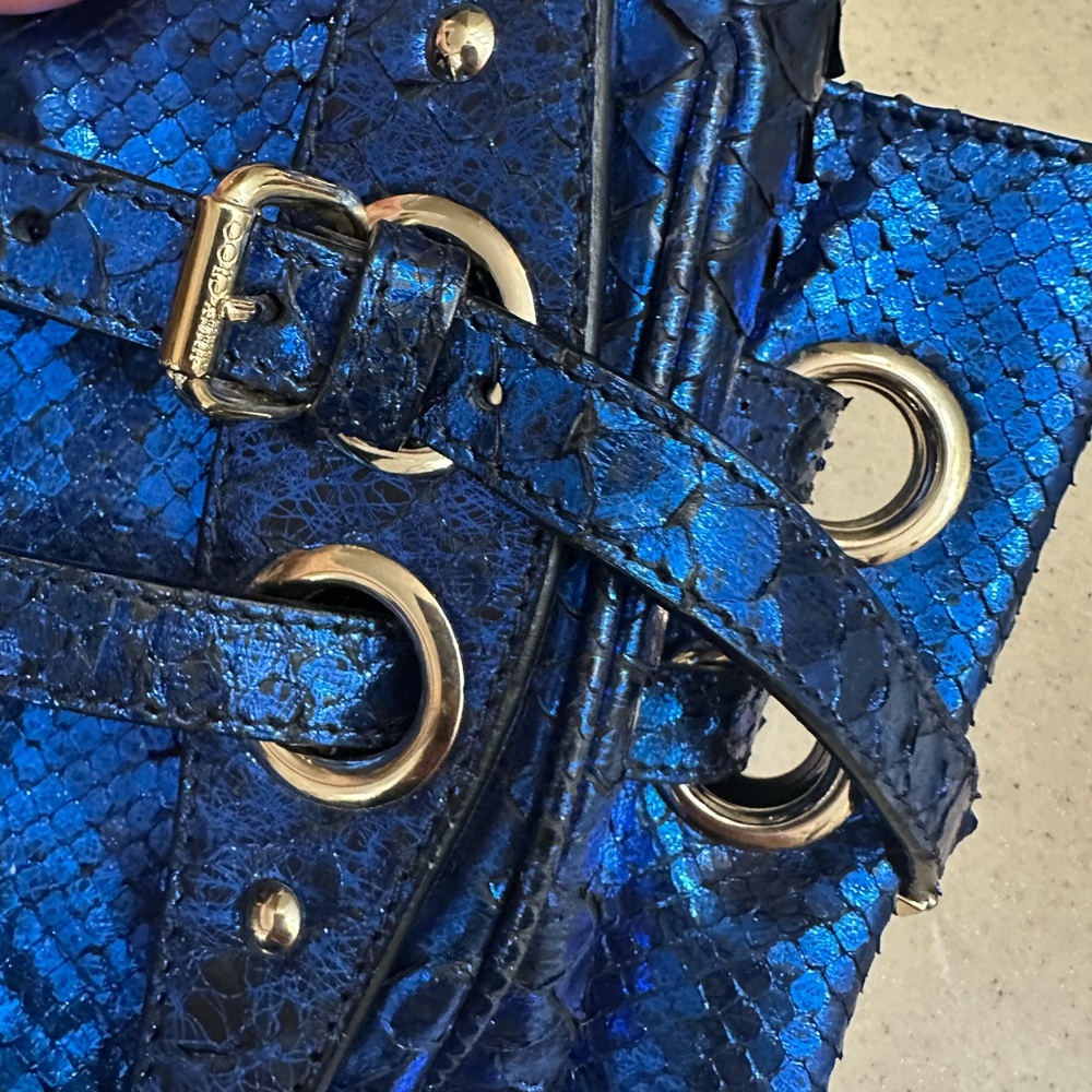 Jimmy Choo Shimmering Blue real  python/snake skin Shoulder bag RARE - Picture 10 of 16